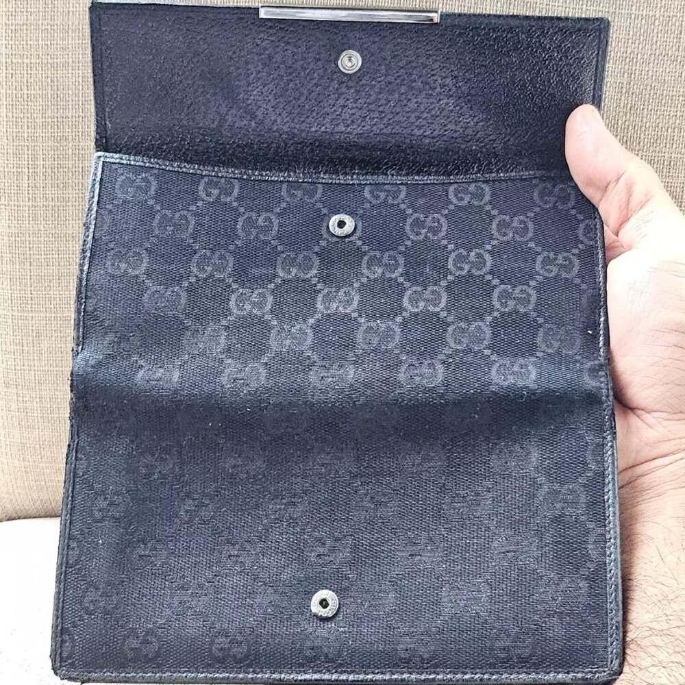 Gucci Clutch Wallet Black Leather/Canvas Bag Card Holder Purse Made in Italy aut - Picture 5 of 14